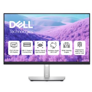 Dell P2422HE 24 Inch IPS FullHD Ultrathin Bezel Monitor With USB-C, DisplayPort, HDMI, USB, Height Adjustable Stand - Black