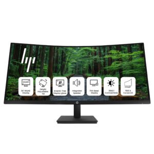 HP P34hc G4 WQHD USB-C Curved Monitor – 34-Inch Ultra-Wide VA Display, 3440 × 1440 Resolution, 100Hz Refresh Rate, USB-C Connectivity, Black