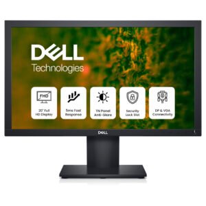 Dell E2020H 19.5-Inch HD+ TN Monitor – DisplayPort & VGA Connectivity, Tilt Adjustable Stand, Compact Black Design