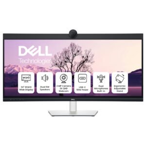 Dell P3424WEB Pro Plus 34-Inch WQHD IPS UltraWide Monitor with Built-in Webcam, USB-C Connectivity, Height Adjustable Stand, Eye Comfort Certified, Black