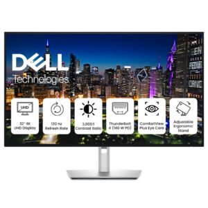Alt Text Dell U3225QE UltraSharp 32-Inch 4K IPS Monitor with USB-C Hub, Factory Color Calibrated, Height Adjustable Stand, Eye Comfort Certified, Black