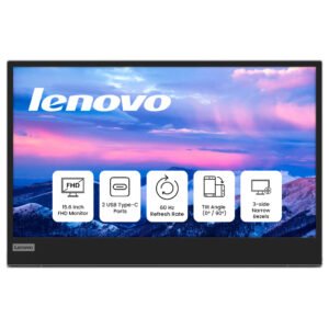 Lenovo L15 15.6-Inch Portable Full HD IPS Monitor – Dual USB-C Connectivity, Ultra-Slim Design, and Eye-Care Technology