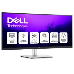 Dell P3424WE Pro Plus 34.1-Inch WQHD IPS Monitor with USB-C Hub, HDMI, DisplayPort, VGA & USB Connectivity, Height Adjustable Stand, Eye Comfort Certified, Black