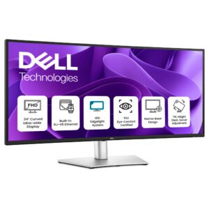 Dell P3425WE Pro Plus 34.1-Inch WQHD IPS Monitor with USB-C Hub, HDMI, DisplayPort, VGA & USB Connectivity, Height Adjustable Stand, Eye Comfort Certified, Black