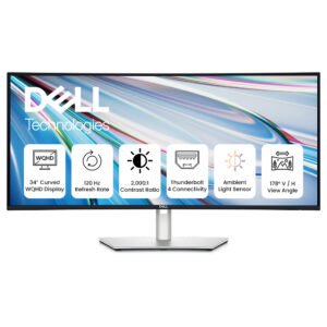 Dell U3425WE UltraSharp 34-Inch Curved WQHD IPS Monitor with Thunderbolt Hub, Factory Color Calibrated, Height Adjustable Stand, Eye Comfort Certified, Black
