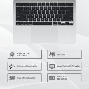 Apple MacBook Air MC6U4 (2025) Laptop with 13" Retina Display, Apple M4 Chip (10-Core CPU, 10-Core GPU), 16GB Unified RAM, 512GB SSD Storage, macOS