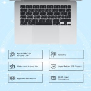 Apple MacBook Air MC7A4 (2025) Laptop with 15" Retina Display, Apple M4 Chip (10-Core CPU, 10-Core GPU), 16GB Unified RAM, 256GB SSD Storage, macOS