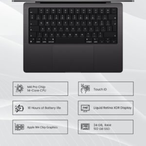 Apple MacBook Pro MX2X3 (2025) Laptop with 16" Liquid Retina XDR Display, Apple M4 Pro Chip (14-Core CPU, 20-Core GPU), 24GB Unified RAM, 512GB SSD Storage, macOS