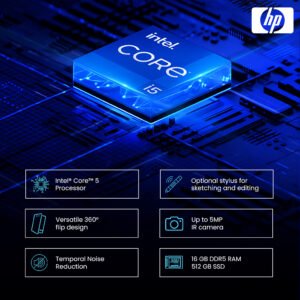 HP OmniBook 5 Flip Laptop, 14" 2K IPS Touch Display, Intel Core 7 Series 1 Processor, 16GB RAM, 512GB SSD, Intel Graphics, English keyboard, Windows 11 Home, Glacier Silver | B86Q7UA#ABA