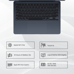 Apple MacBook Air MW123 (2025) Laptop with 13" Retina Display, Apple M4 Chip (10-Core CPU, 8-Core GPU), 16GB Unified RAM, 256GB SSD Storage, macOS