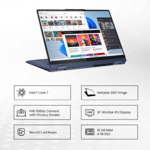 Lenovo 2-in-1 IdeaPad 5 16IRU9 Laptop  With 16" WUXGA IPS 60Hz Display, Intel Core 7 150U Processor, 16GB Soldered LPDDR5x-5200 RAM, 4TB PCIe NVMe M.2 SSD, Integrated Intel® Graphics, Windows 11,