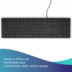 Dell KB216 Multimedia Wired Keyboard, Comfortable, Desk-Centric Design, Chiclet Keys, Hot Keys Function, Plunger Technology, USB Interface, US English Layout, Black | KB216-BK-ENG-INT