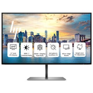 HP Z27Q G3 Monitor – 27-Inch QHD IPS Display, 2560×1440 Resolution, 5ms Response Time, Sleek Silver Design for Professional and Creative Work