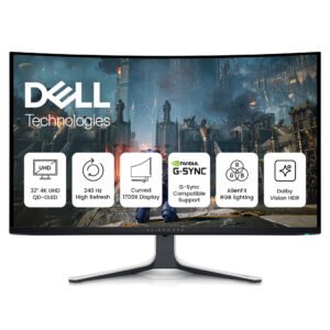 Alienware AW3225QF 32-Inch 4K QD-OLED Curved Gaming Monitor with 240Hz Refresh Rate, 0.03ms Response Time, Dolby Vision, NVIDIA G-SYNC Compatible & VESA AdaptiveSync Certified, Black