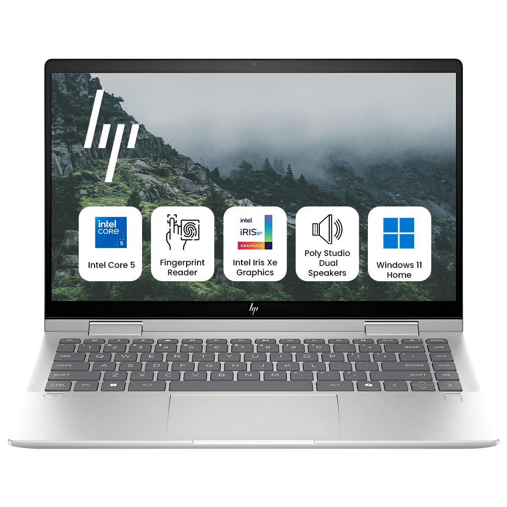 HP Envy x360 2-in-1 2025 Laptop with 14" FHD Touch Display, 10-Core Intel Core 5-120U Processor, 8GB RAM, 2TB SSD, Fingerprint Reader, Backlit Keyboard, WiFi 6E, Windows 11 (Copy)
