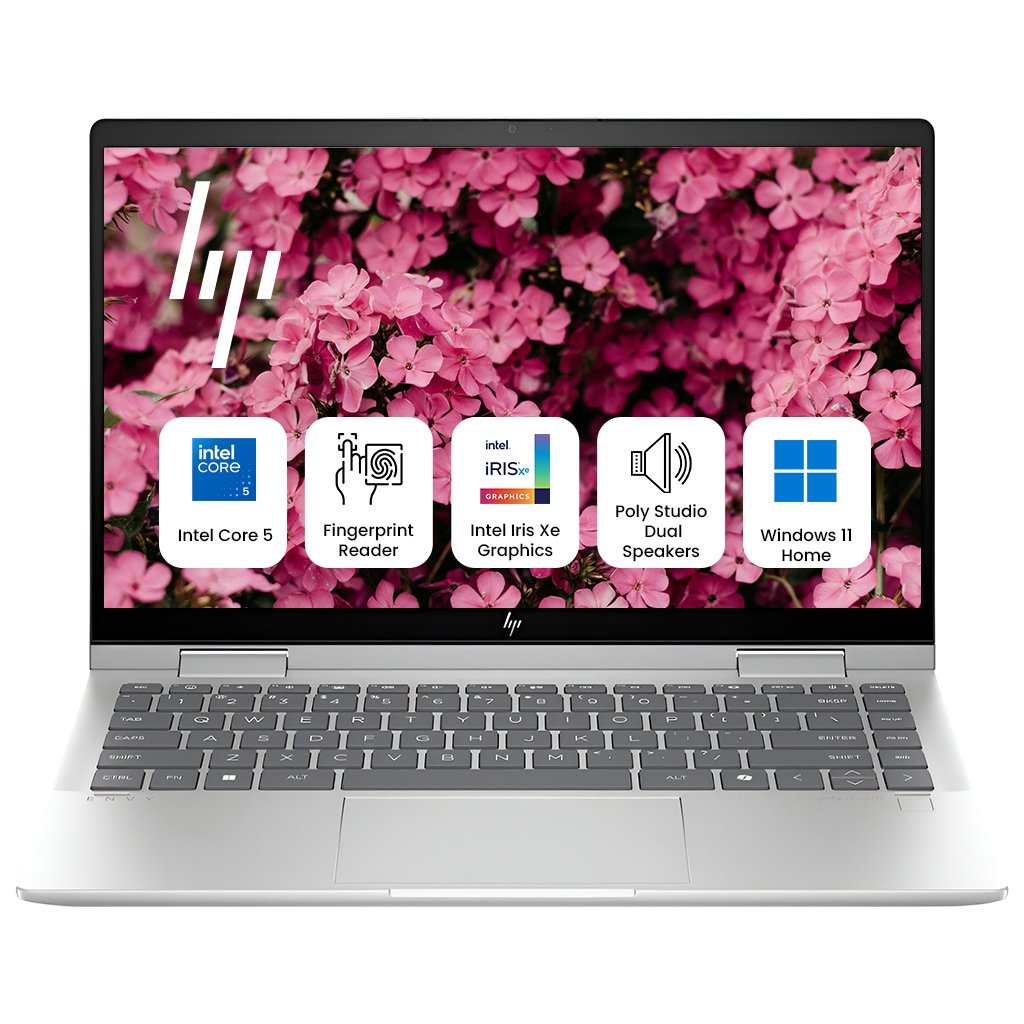 HP Envy x360 2-in-1 2025 Laptop with 14" FHD Touch Display, 10-Core Intel Core 5-120U Processor, 8GB RAM, 4TB SSD, Fingerprint Reader, Backlit Keyboard, WiFi 6E, Windows 11 (Copy) (Copy)