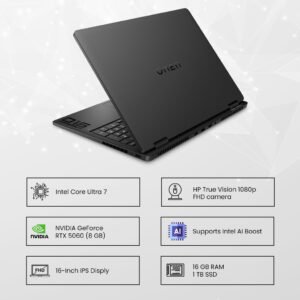 HP Omen 16-AM0290TX Gaming Laptop with 16" FHD Display, Intel Core Ultra 7-255H Processor, 16GB RAM, 1TB SSD, NVIDIA GeForce RTX 5060 8GB, Windows 11 Pro, Microsoft Office Professional Lifetime Activated, Bluetooth, Shadow Black