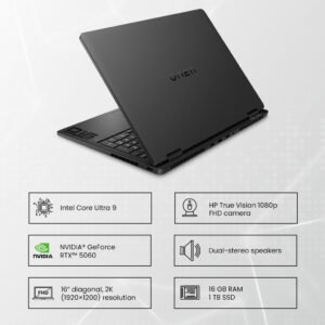 HP Omen Slim 16-AN008TX Gaming Laptop with 16" FHD Display, Intel Core Ultra 9-285H Processor, 16GB RAM, 1TB SSD, NVIDIA GeForce RTX 5060 8GB, Windows 11 Pro, Microsoft Office Professional Lifetime Activated, Bluetooth, Shadow Black