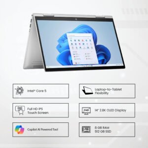 HP Envy x360 2-in-1 2025 Laptop with 14" FHD Touch Display, 10-Core Intel Core 5-120U Processor, 8GB RAM, 512GB SSD, Fingerprint Reader, Backlit Keyboard, WiFi 6E, Windows 11