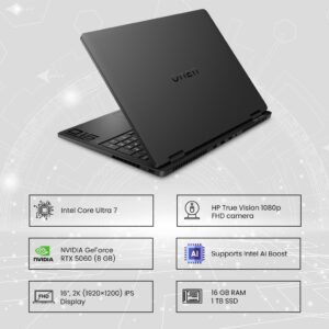 HP Omen 16-AM0361TX Gaming Laptop with 16" FHD Display, Intel Core Ultra 7-255H Processor, 16GB RAM, 1TB SSD, NVIDIA GeForce RTX 5060 8GB, Windows 11 Pro, Microsoft Office Professional Lifetime Activated, Bluetooth, Shadow Black