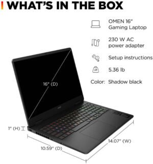 HP OMEN Gaming Laptop, 16" 2K 144Hz FHD IPS Display, Intel Core Ultra 7 255H, 16GB RAM, 1TB SSD, GeForce RTX 5060 8GB GPU, English Keyboard, Windows 11 Home, Shadow Black | BZ4A3UA#ABA