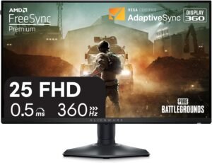 Dell Alienware 25 Gaming Flat Screen Monitor, 25" FHD Fast IPS Display, 360Hz Refresh Rate, 1ms (GtG Extreme) & 0.5ms (GtG Min) Response Time, AMD FreeSync Premium+VESA-Adaptive Sync | AW2523HF